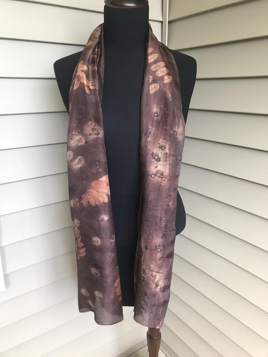 Brown Habotai Silk Scarf with Woodland Leaves and Sumac Berries picture