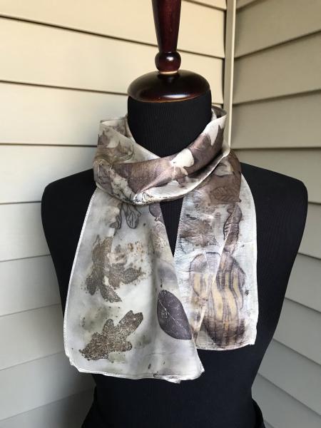 Silk Satin Leaf Collage Scarf with Leaf Ink Prints picture