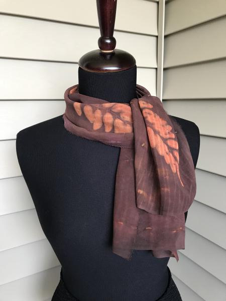 Brown Chiffon Silk Scarf with Woodland Branches snd Scattered Sumac Berries picture