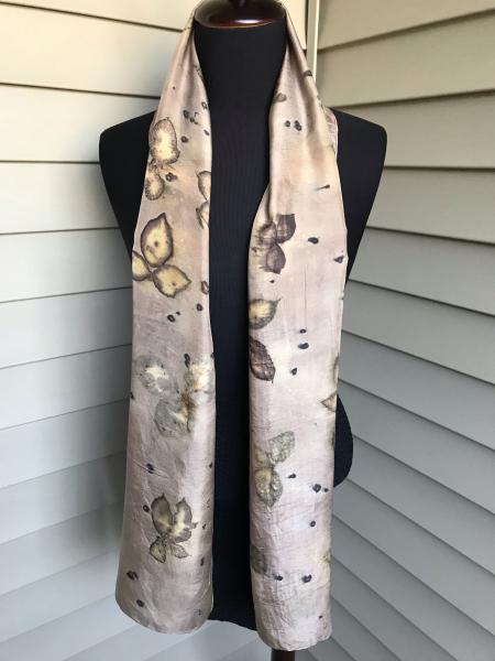 Blackberry Leaf Silk Scarf on Logwood Gray Background. picture