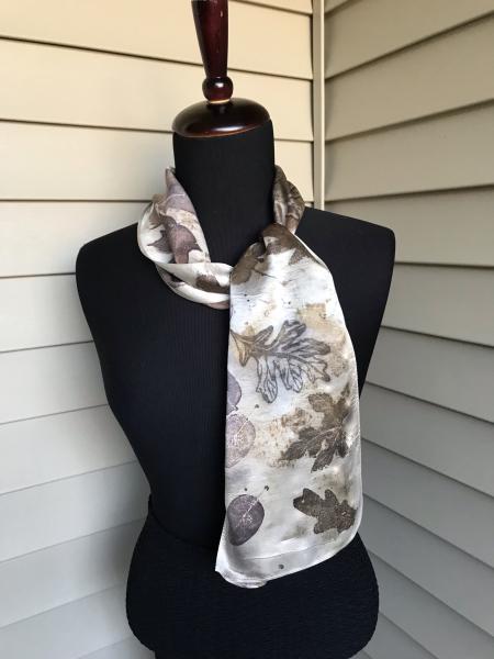 Silk Satin Leaf Collage Scarf with Leaf Ink Prints picture
