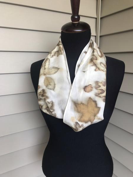 Brown and White Infinity Scarf with Oak and Maple Leaves picture