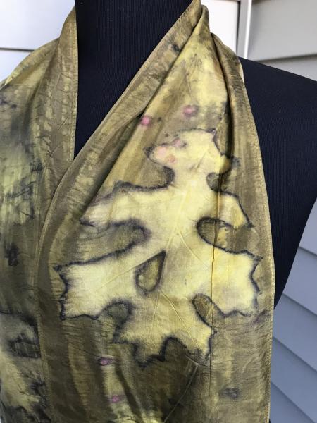 Bronze Habotai Silk Scarf with Oak and Maple Leaves and Sumac Berries. picture