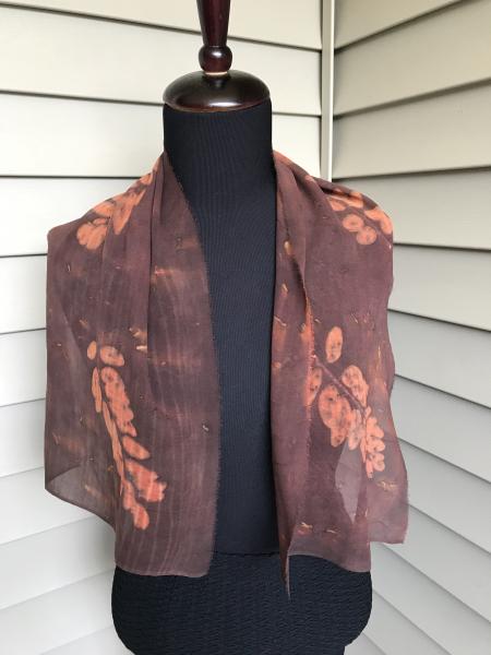 Brown Chiffon Silk Scarf with Woodland Branches snd Scattered Sumac Berries picture