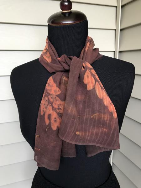 Brown Chiffon Silk Scarf with Woodland Branches snd Scattered Sumac Berries picture