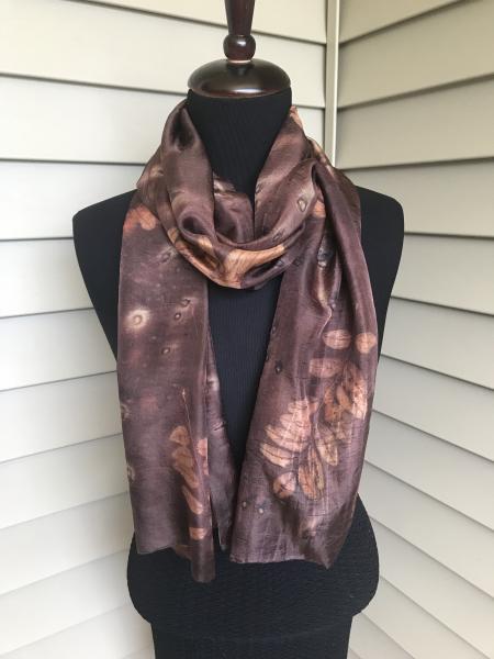 Brown Habotai Silk Scarf with Woodland Leaves and Sumac Berries picture