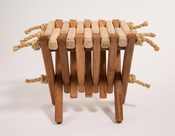 Mahogany folding table/hassock with ash top