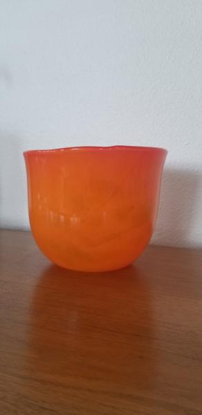 Orange bowl with green picture