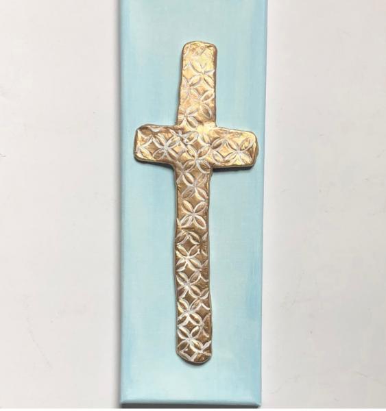 Gold Cross on Long Canvas - Blue picture