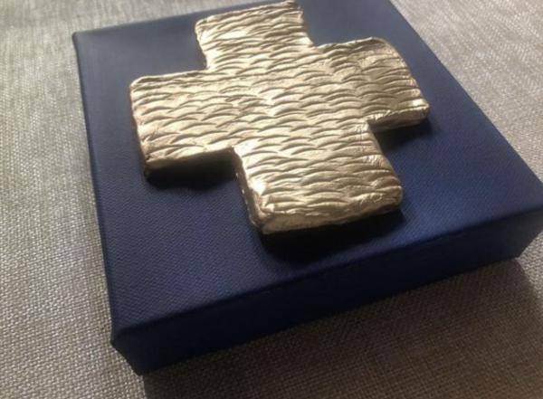 Gold Cross on Navy Canvas picture