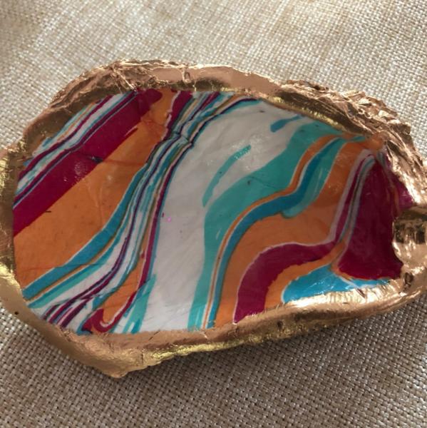 Oyster Trinket Dish - Blue/Orange Swirl picture