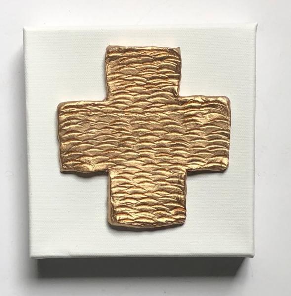 Gold Textured Cross on White Canvas picture