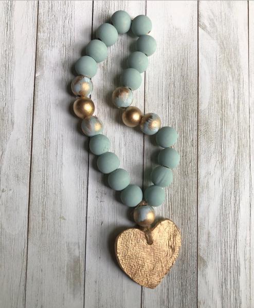 Medium Blessing Beads - Duck Egg/Gold picture