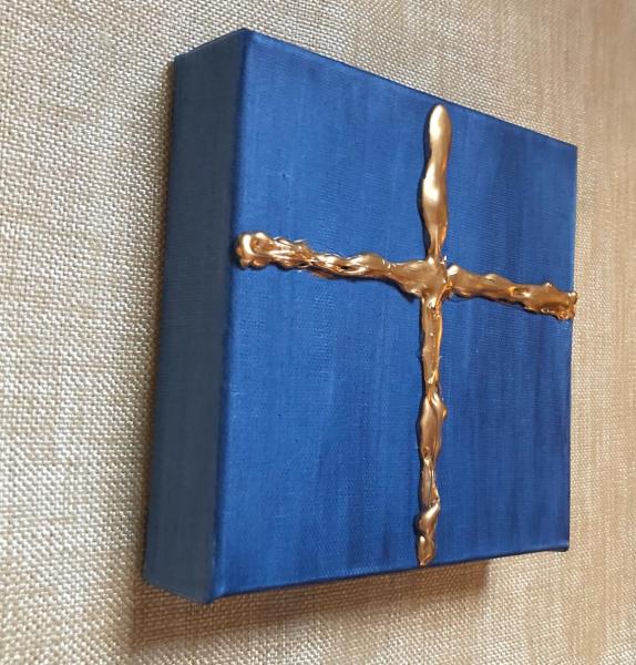 Gold Cross on Navy Canvas picture