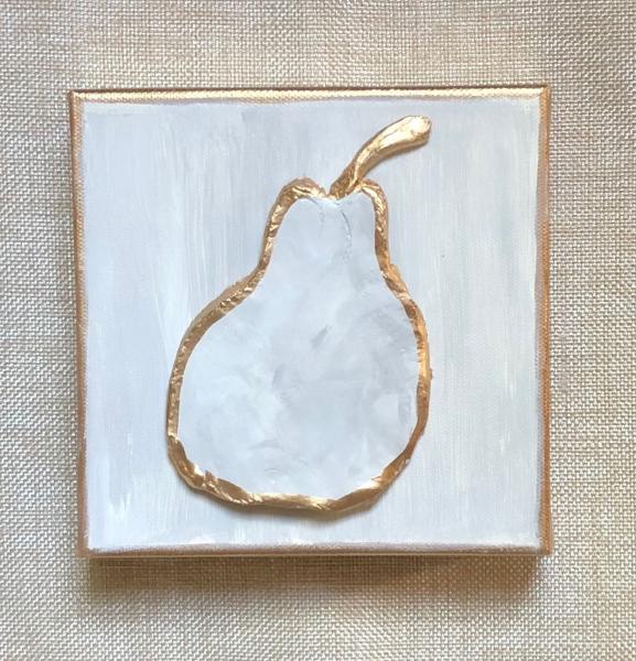 Pear on Grey/Gold Canvas picture