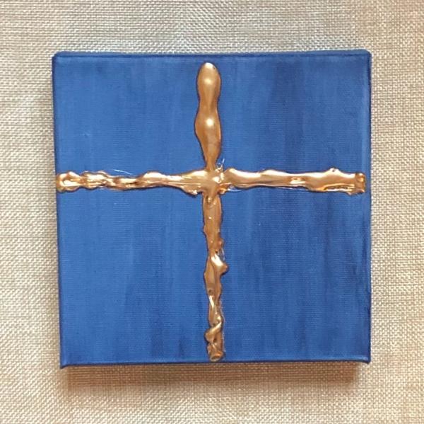 Gold Cross on Navy Canvas picture