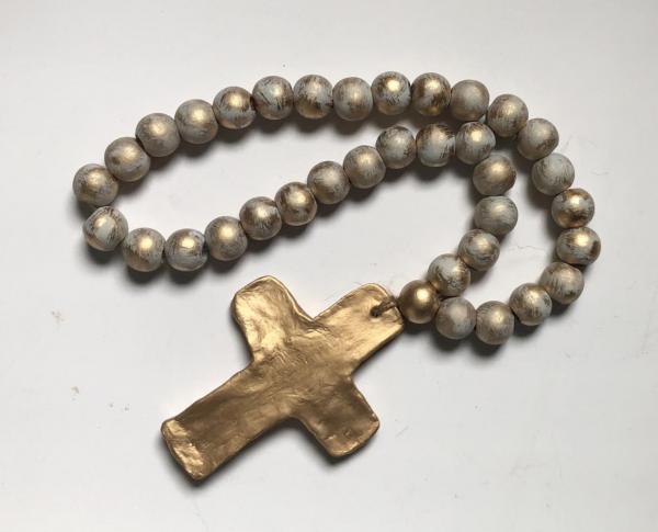 Large Blessing Beads with Cross - Grey/White