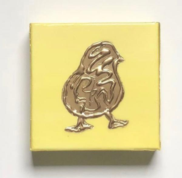 Gold Chick on Yellow Canvas