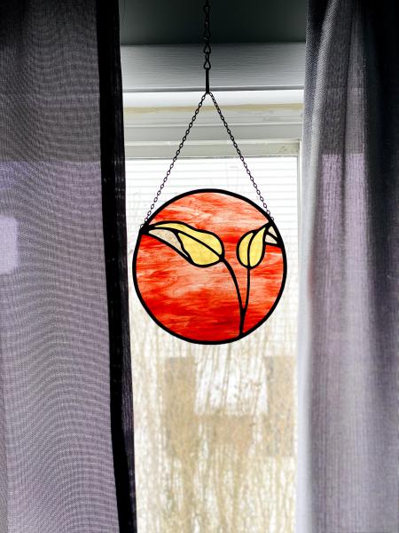 2 Leaf Circle Stained Glass Panel picture