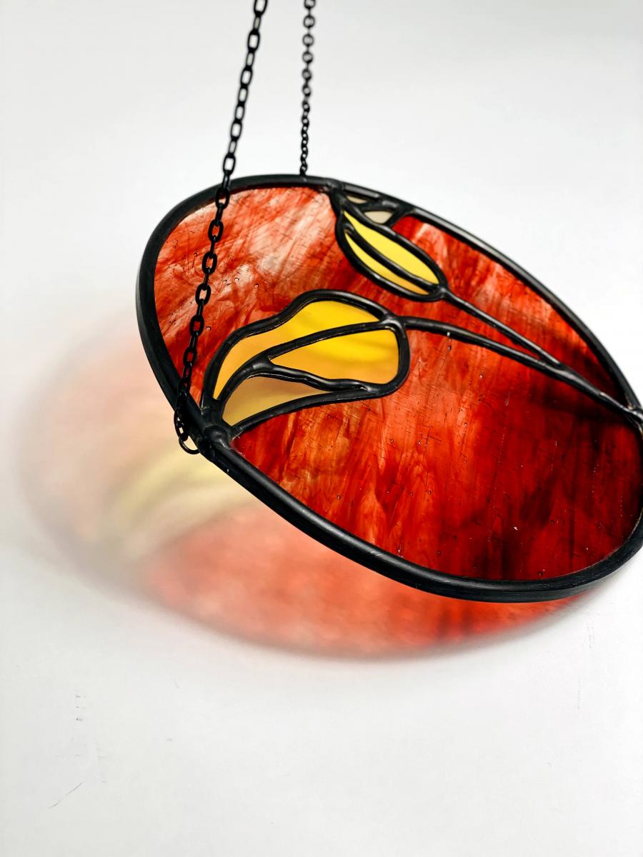 2 Leaf Circle Stained Glass Panel picture