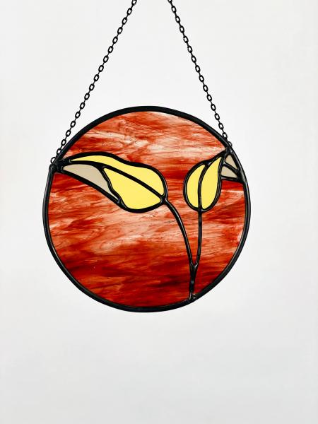 2 Leaf Circle Stained Glass Panel