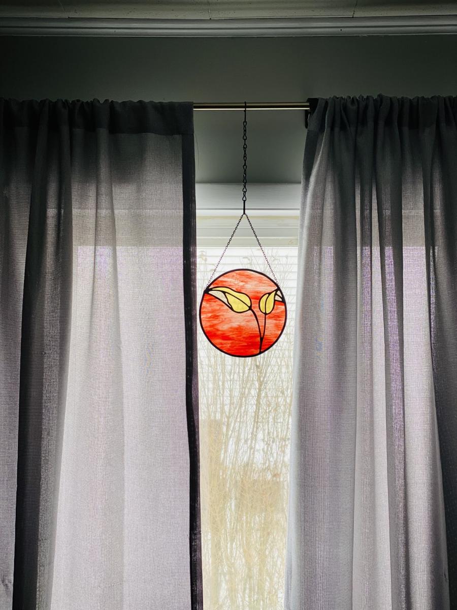 2 Leaf Circle Stained Glass Panel picture