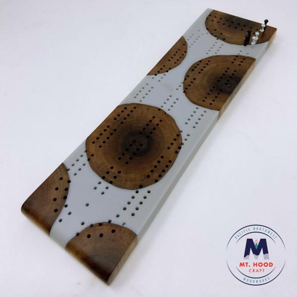 Karl - Black Walnut Wood and Resin Cribbage Board picture