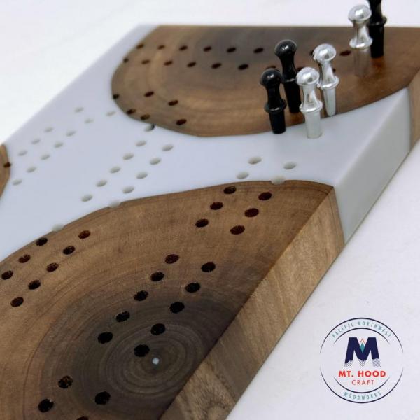 Karl - Black Walnut Wood and Resin Cribbage Board picture