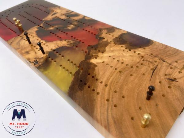 Fawkes - Handmade Cherry Wood and Resin Cribbage Board picture
