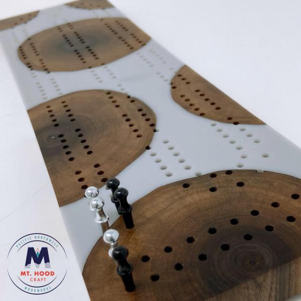 Karl - Black Walnut Wood and Resin Cribbage Board picture