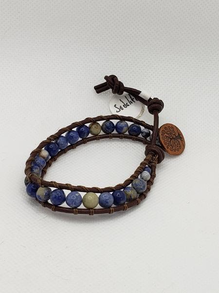 Brown Leather Bracelet with Sodalite beads picture