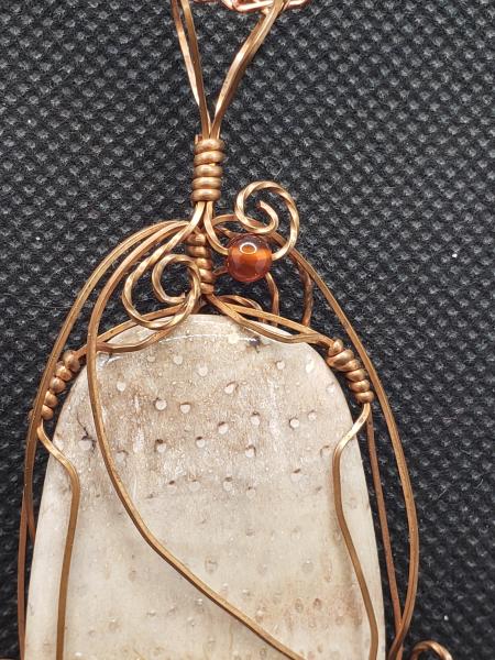 Wire wrapped Orbicular Jasper Pendant in copper picture