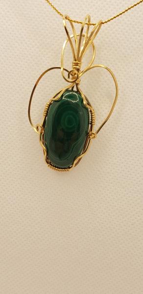 Wire Wrapped Malachite Pendant in 14K gold filled picture