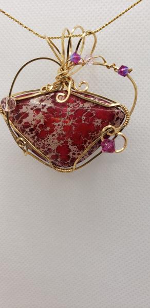 Wire wrapped Ruby Impression Jasper Pendant in 14K gold filled wire picture