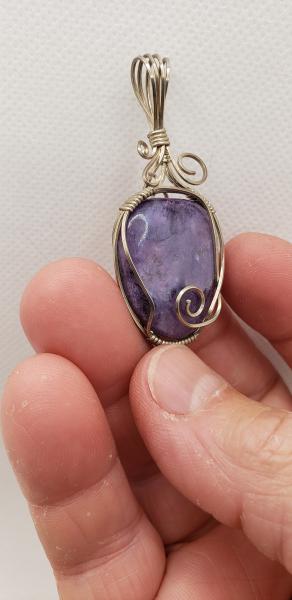 Wire wrapped Russian Charoite freeform Pendant in Argentum sterling silver picture