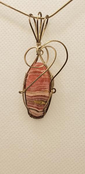 Wire wrapped Rhodochrosite Pendant in sterling silver picture