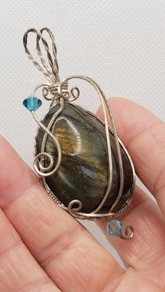 Wire wrapped Labradorite Nugget Pendant in sterling silver picture