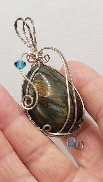 Wire wrapped Labradorite Nugget Pendant in sterling silver picture