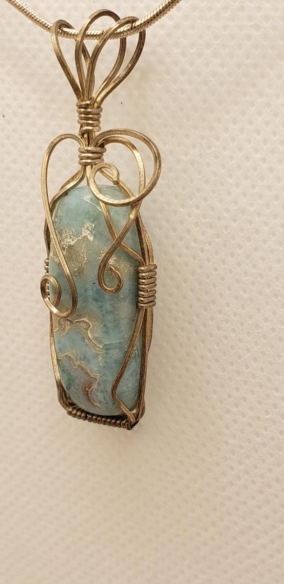 Wire wrapped Dominican Larimar Pendant in sterling silver picture