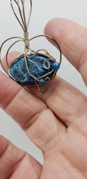 Wire wrapped Blue Apatite nugget Pendant in sterling silver picture