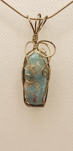 Wire wrapped Dominican Larimar Pendant in sterling silver picture