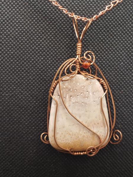 Wire wrapped Orbicular Jasper Pendant in copper picture