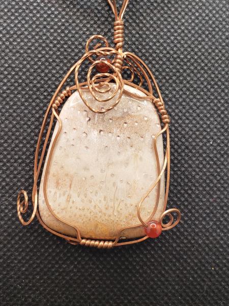 Wire wrapped Orbicular Jasper Pendant in copper picture