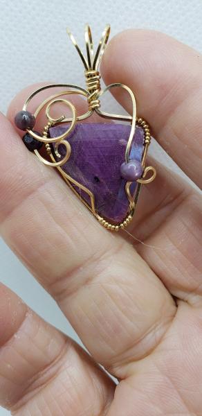 Wire wrapped Ruby Pendant in 14K gold filled wire picture