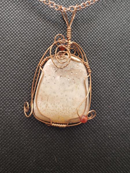 Wire wrapped Orbicular Jasper Pendant in copper picture