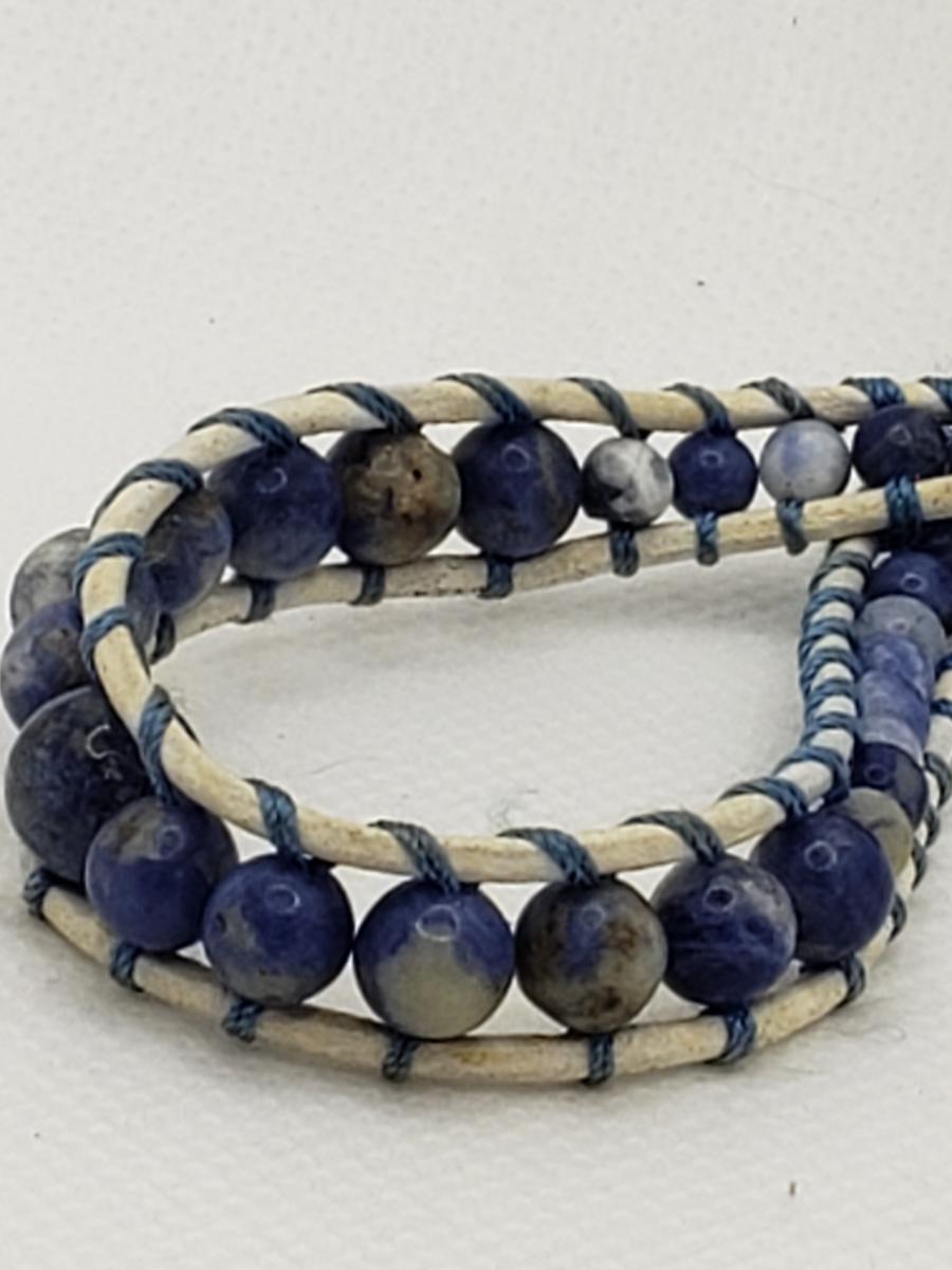 Leather Bracelet with Sodalite on white leather picture