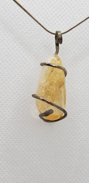 Wire wrapped Citrine Nugget Pendant in sterling silver picture