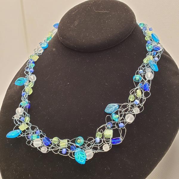 Seafoam Leaves wire crochet necklace