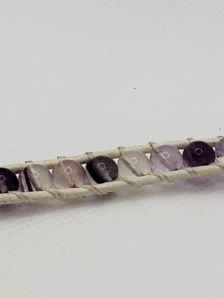 White Leather Bracelet with Fluorite beads picture