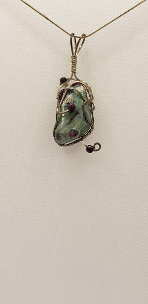 Wire wrapped Ruby in Fuchsite Nugget Pendant in sterling silver picture